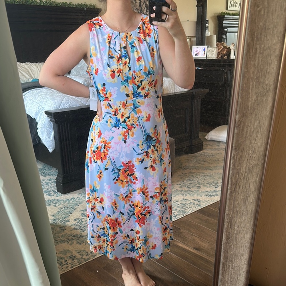 London Times Orange Red Halter Sundress